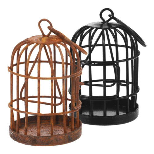  2 pièces imitation mini cage à oiseaux accessoire de scène maison succulentes fer forgé - Photo 1 sur 12