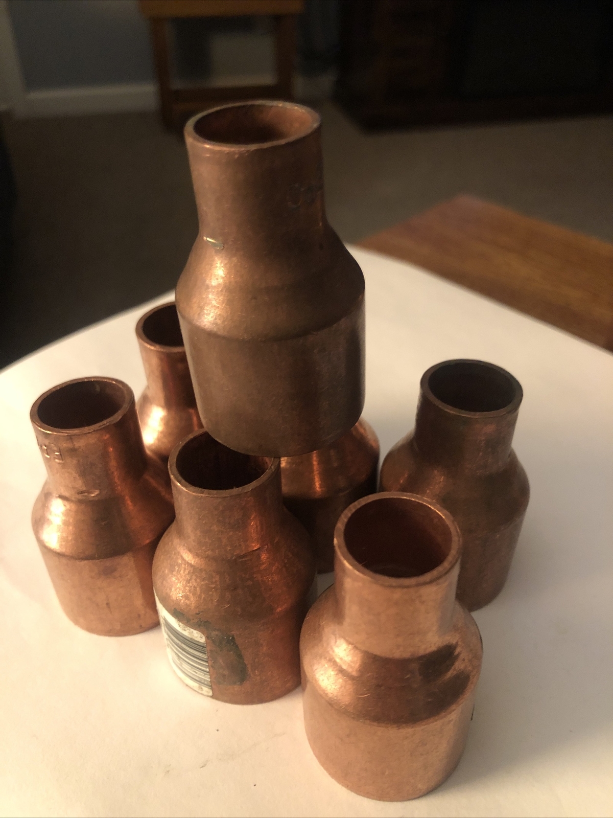 Lot Of 7 Elkhart 1” X 1/2” Copper Reducing Couplings New Older Bulk Stock