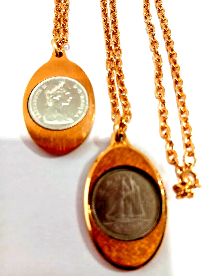 Canadesi Coin Ciondolo Con Catena 18kt Giallo Oro o Argento Ovale Collana Nuova - Immagine 2 di 4