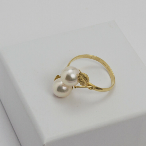18kt YELLOW GOLD RING WITH WHITE AKOYA PEARLS AND OGNK 062 SHEETS - Picture 1 of 3