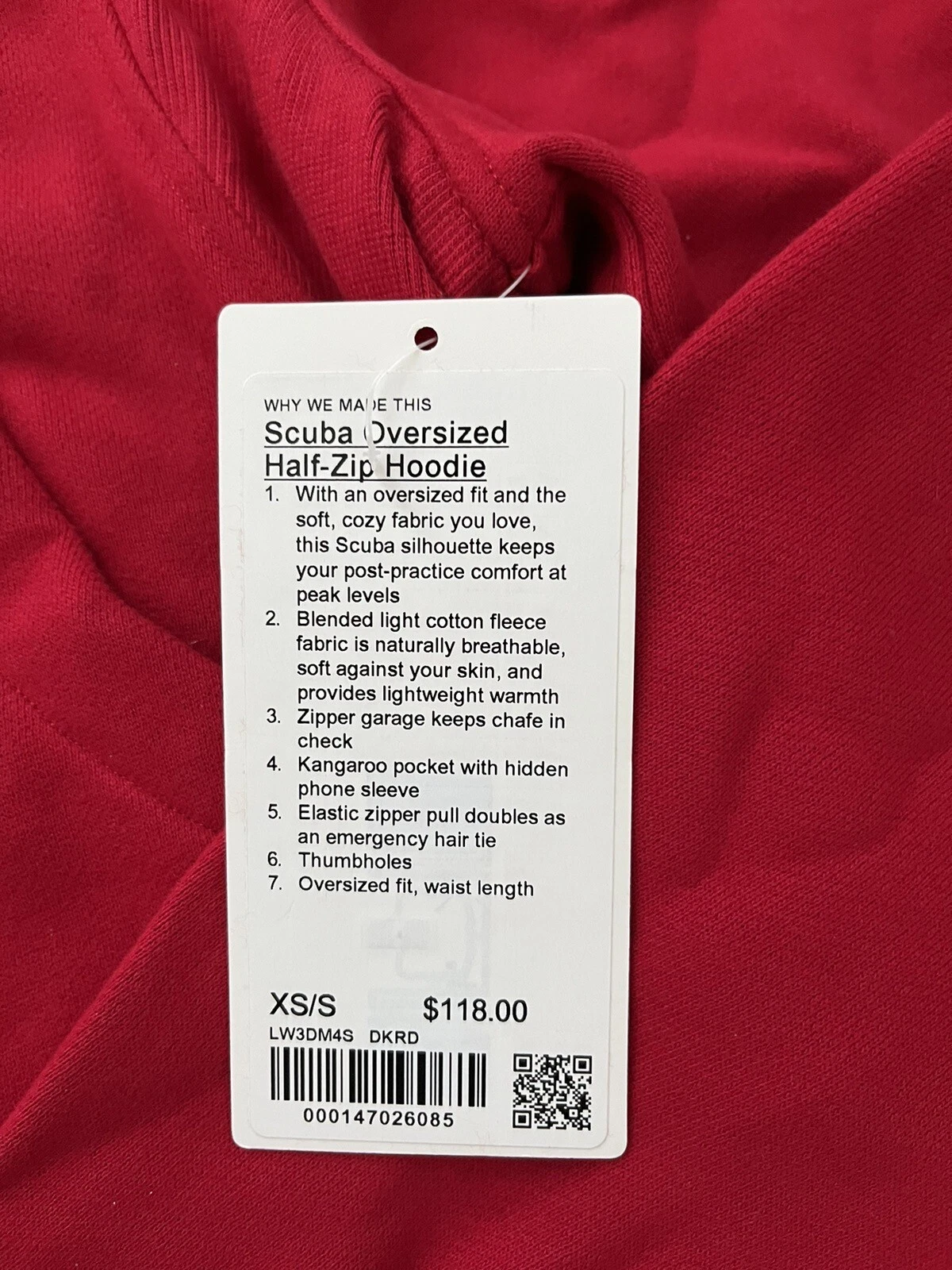 🦄NWT Lululemon Scuba Oversized Half-Zip Hoodie XS/S Dark Red