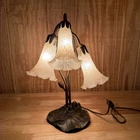 Vintage Tiffany Style Lily Pad Table Lamp 3 Arm White Frosted Glass Tulip Shades