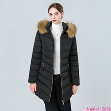 Women's Long-sleeved Jacket Women's Slim Fur Collar Hooded Down Cotton Jacket