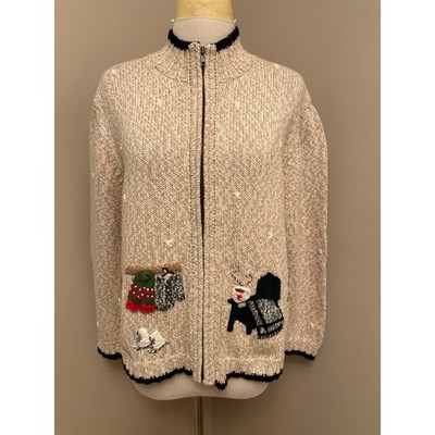 EUC The Tog Shop 3D Embroidered Winter Holiday Christmas Full Zip Sweater Sz Med