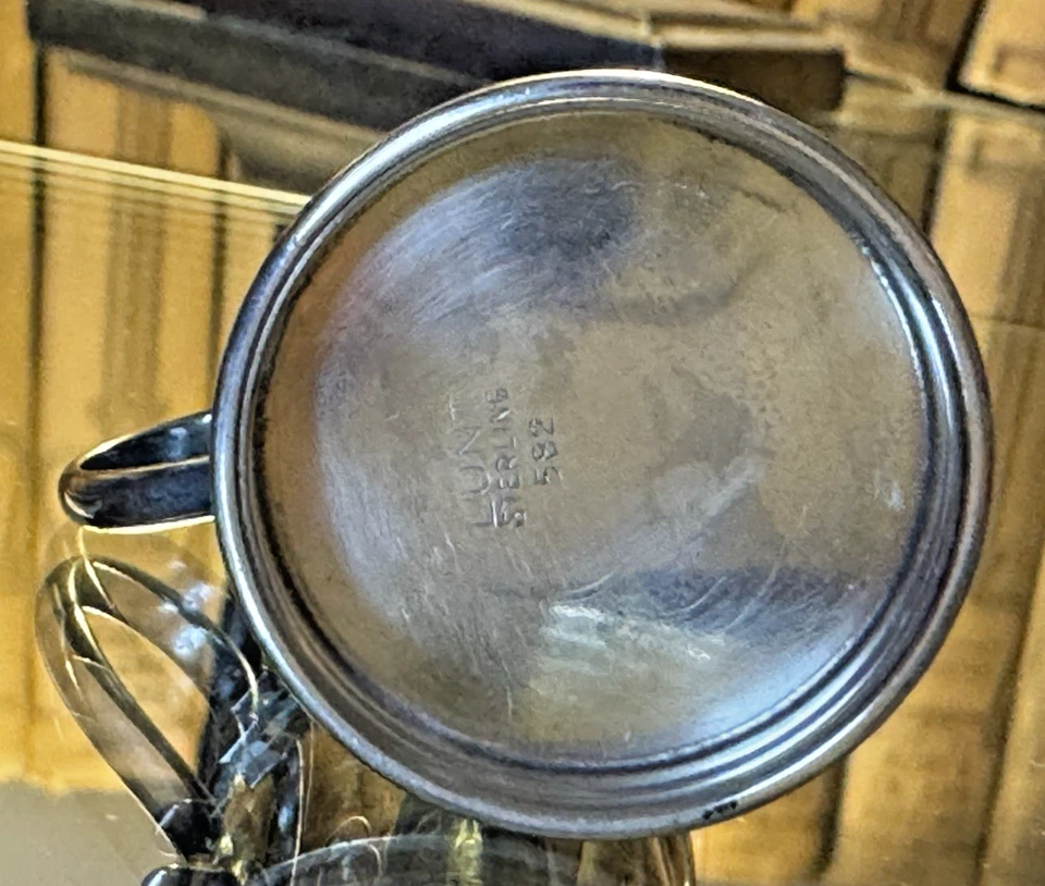 Mini jarra grabada "roja" Vint Lunt 582 de plata esterlina Kidush Cordial Shot Foto 4 de 4