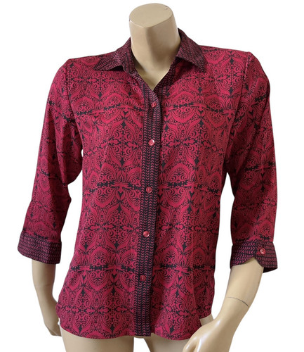 ALIA Petites Womens Size 6P Red Black Button Up Collared 3/4 Sleeve Shirt Top - Picture 1 of 8