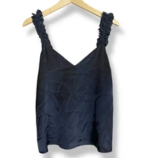 Cami NYC Womens Black Silk Ruffled Straps Sleeveless V-Neck Tank Top (Small)