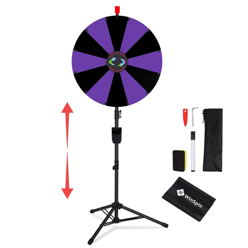 WinSpin 24" Floor Stand Modular Prize Wheel w/ 12 PCS Backup Panels Black Purple