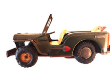 Vintage Y.S. Toys Lucky US Army Green Willy's Jeep Tin Friction Toy Japan