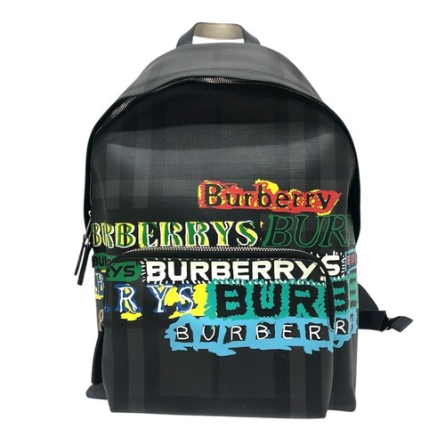 Burberry Graphic Check Backpack Women Gray PVC Used Authentic