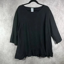 Match Point Top Womens Large Black Linen Tunic 3/4 Sleeves Minimalist Lagenlook