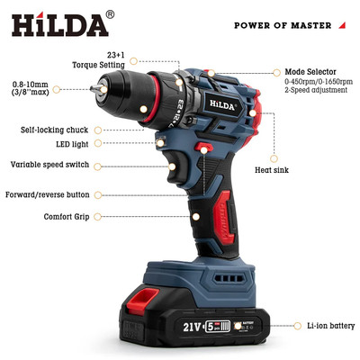 21V Electric Drill Screwdriver Rechargeable Power Tools Torque With Battery new