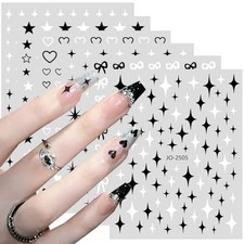 Black White Star Heart Nail Stickers 6PCS Self-Adhesive 3D Nail Art Decals
