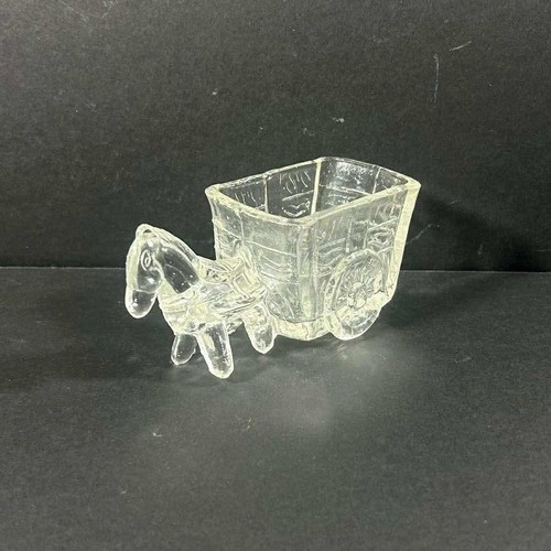 Jeanette Glass Donkey Cart Clear Toothpick Holder Vintage Pressed Glass Novelty