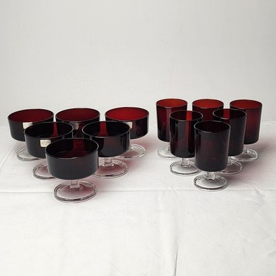 Luminarc France Dessertschalen Becher Set 12-teilig ruby rot Glas Vintage Ø 8,2