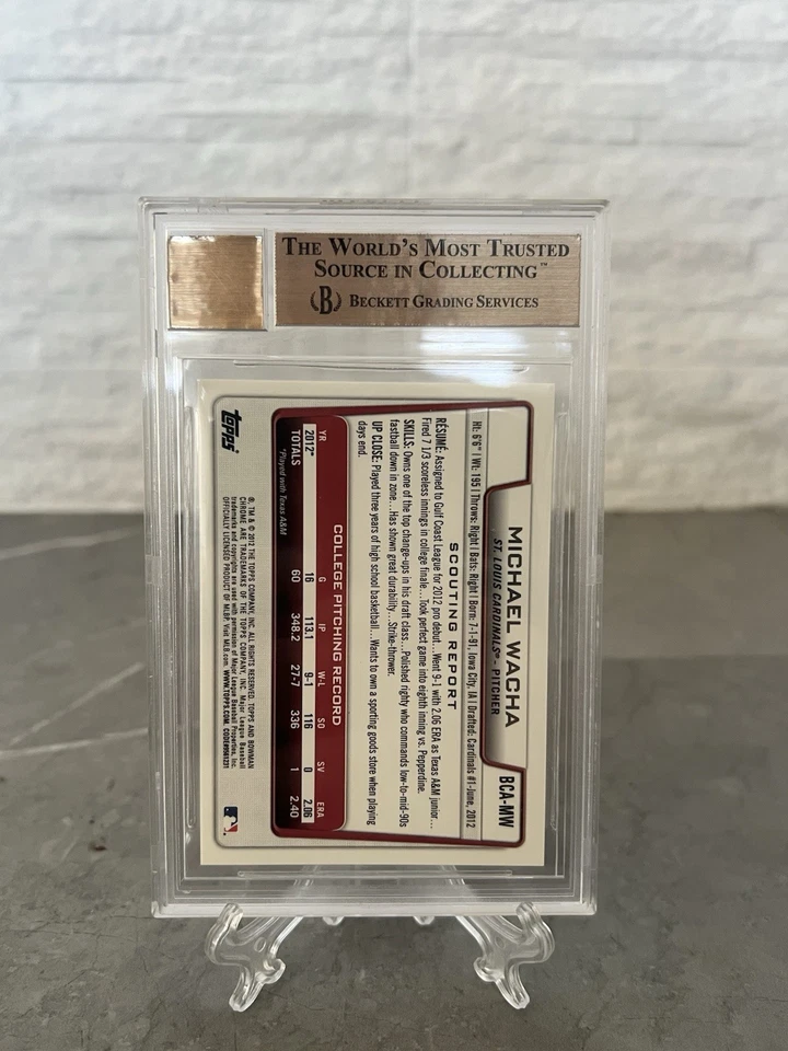 MICHAEL WACHA BGS 9.5 *10* CALIFICADO 2012 BOWMAN CROMO SELECCIÓN DE DRAFT AUTÓGRAFOS RC Foto 3 de 3