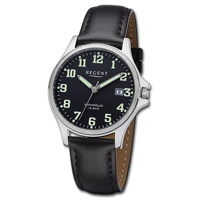 Regent Herren Armbanduhr Analog Lederarmband schwarz URF1259