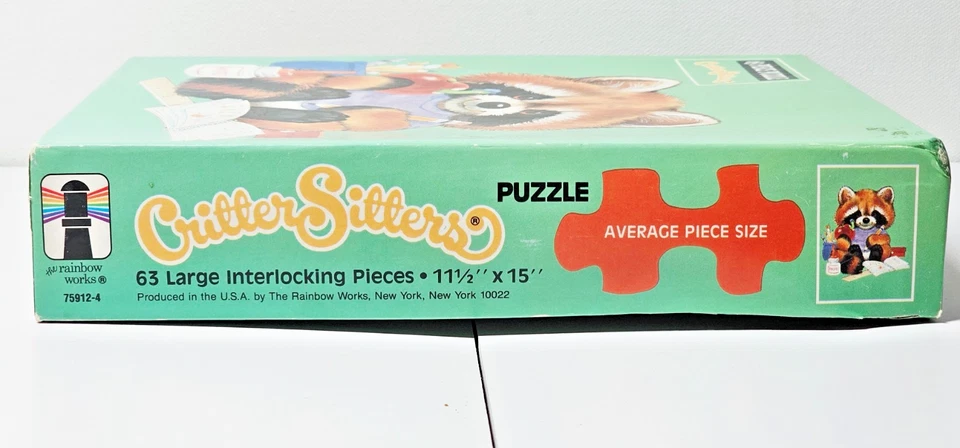 Rompecabezas vintage Critter Sitters caja sin abrir 1991 mapache escuela tema 63 piezas Foto 2 de 3