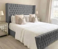 Plush Velvet Queen Anne Chesterfield Bed Frame - Mattress/Gas Lift