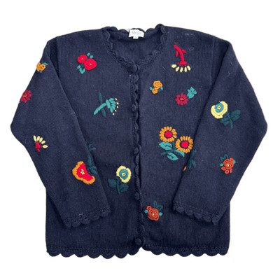 Vintage Viyella marineblau 100 % Wolle Rundhalsausschnitt Strickjacke Größe Small