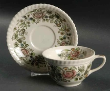 Johnson Brothers Margaret Rose Green Multicolor Cup & Saucer 280343