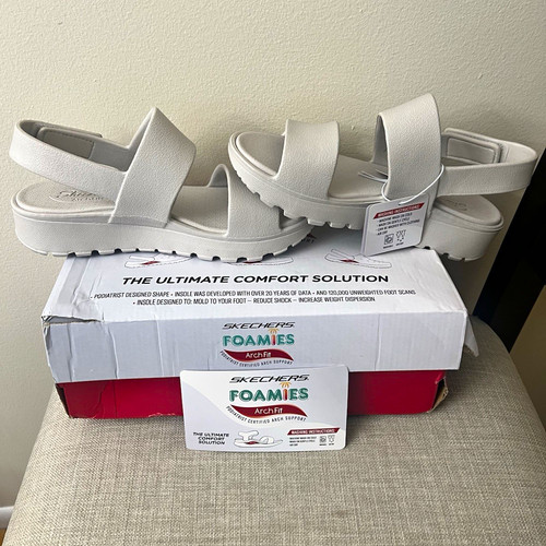 Skechers Foamies Arch Fit White Strappy Sandals Hook & Loop US 6 EU 36