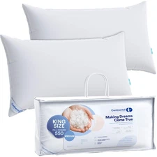 Medium King Set of 2 100% White Down Pillows 30 Ounce 550FP Hotel Down Pillow...