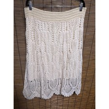 BFA Classics PM Crochet Midi Skirt Cream 100 Cotton Lined Boho Scalloped Hem