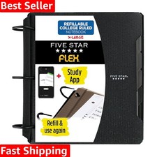 Durable College Ruled Flex Notebook with Study App Black TechLock Design
