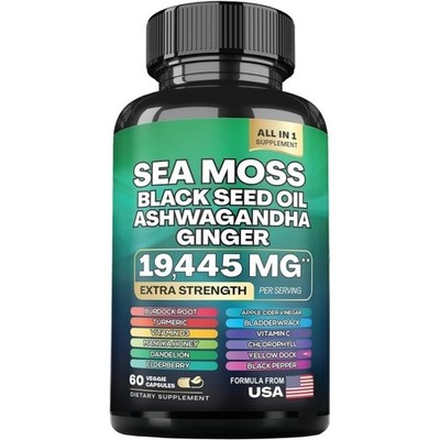Sea Moss Black Seed Oil Ginger Capsules with Turmeric Bladderwrack Burdock