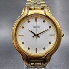 Seiko Watch Men 35mm White Dial God Tone Round V701-7A70 New Battery
