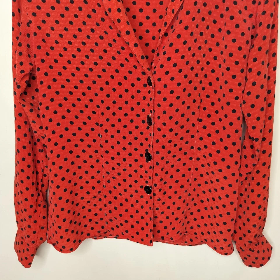 Vtg Anne Klein Silk Blouse Button Up Size 6 Red Polka Dots Long Sleeve - Image 3 of 4
