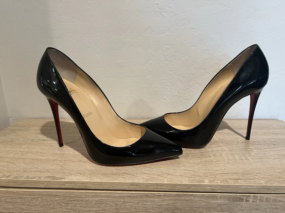 100% 正品全新女式 LOUBOUTIN PIGALLE FOLLIES 黑色 100 PUMPS/HEEL US 9 — 第 2/4 张图片