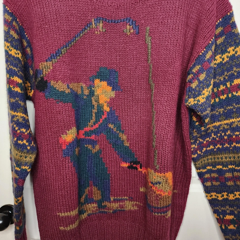 Suéter De Colección American Eagle Outfitters Para Hombres XL Borgoña Lana Pescador Años 90 Foto 2 de 4