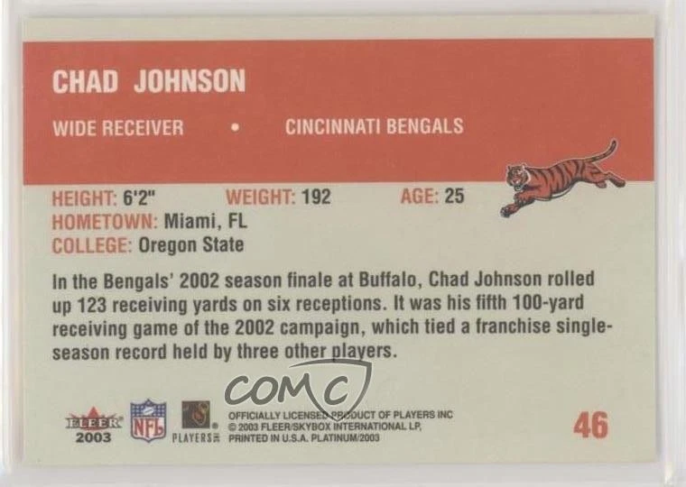2003 Fleer Platinum Chad Johnson #46 - Image 2 of 2