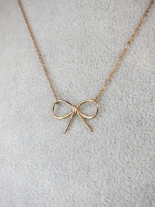 Authentic Dainty, cute little gold plated sterling silver bow necklace 16-18" long