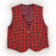 Vtg 80-90s Vest Punk Reto Classic Hand Tailored Red Tartan Plaid Womens S/M