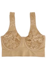 Rhonda Shear Women's Seamless Underwire Bra w/ Lace Sling Beige