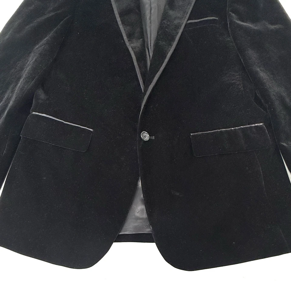Vinci Black Velvet Satin Trim Men's M Sports Jacket Blazer Double Vent Italy - Image 4 of 4