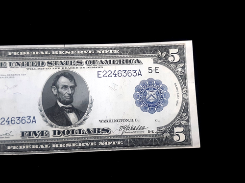 HIGH GRADE CH/CU FULLY EMBOSSED -1914 $5 BLUE SEAL FRN VIRGINIA DISTRICT - #7 - Picture 2 of 7