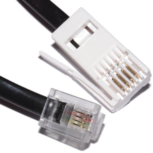 10m,BT Plug to RJ11 Telephone Cable,4 Pin Straight Wired Modem,Router Lead,Black - Afbeelding 1 van 3