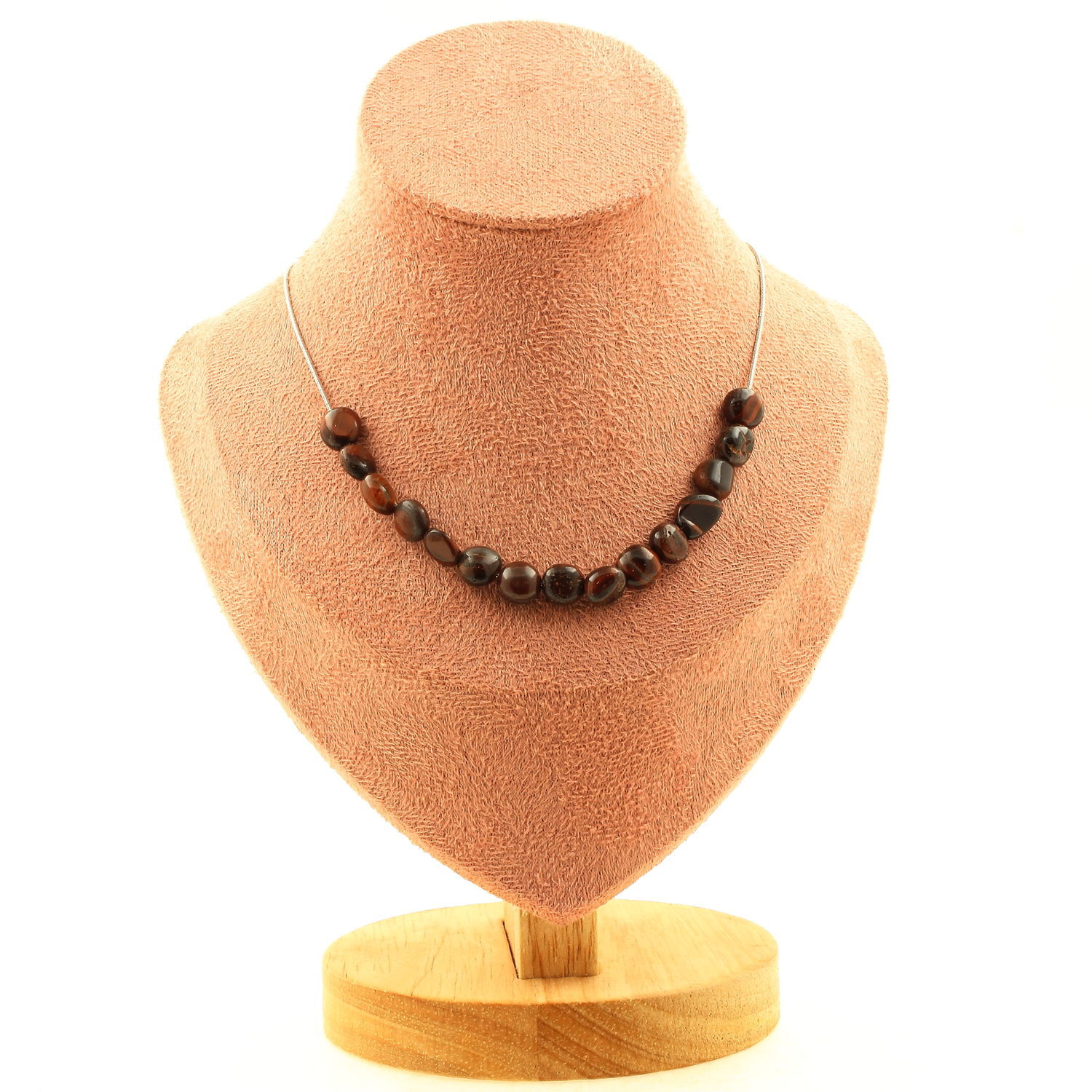 Collier Oeil de Tigre rouge du Brésil à 15 perles naturelles pour homme et femme