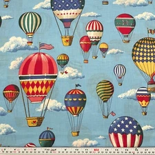 Vintage 1993 Joan Kessler Concord Hot Air Balloons Blue Cotton by the HALF YARD