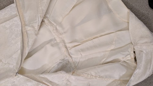 Vintage 1960s soft ivory brocade satin wedding dress handmade metal zip 10 12 - Picture 5 of 12