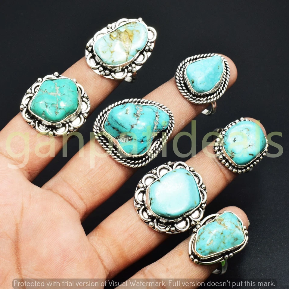 Lote de 100 piezas de anillos enchapados en plata de ley 925 con piedras preciosas turquesa joyas Foto 3 de 4