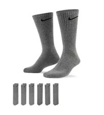 Nike Men’s Size 8-12 Everyday Cotton Cushioned Training 6 Pack Crew Socks Grey
