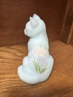 Blue Satin Fenton Sitting Cat Hand Painted Figurine