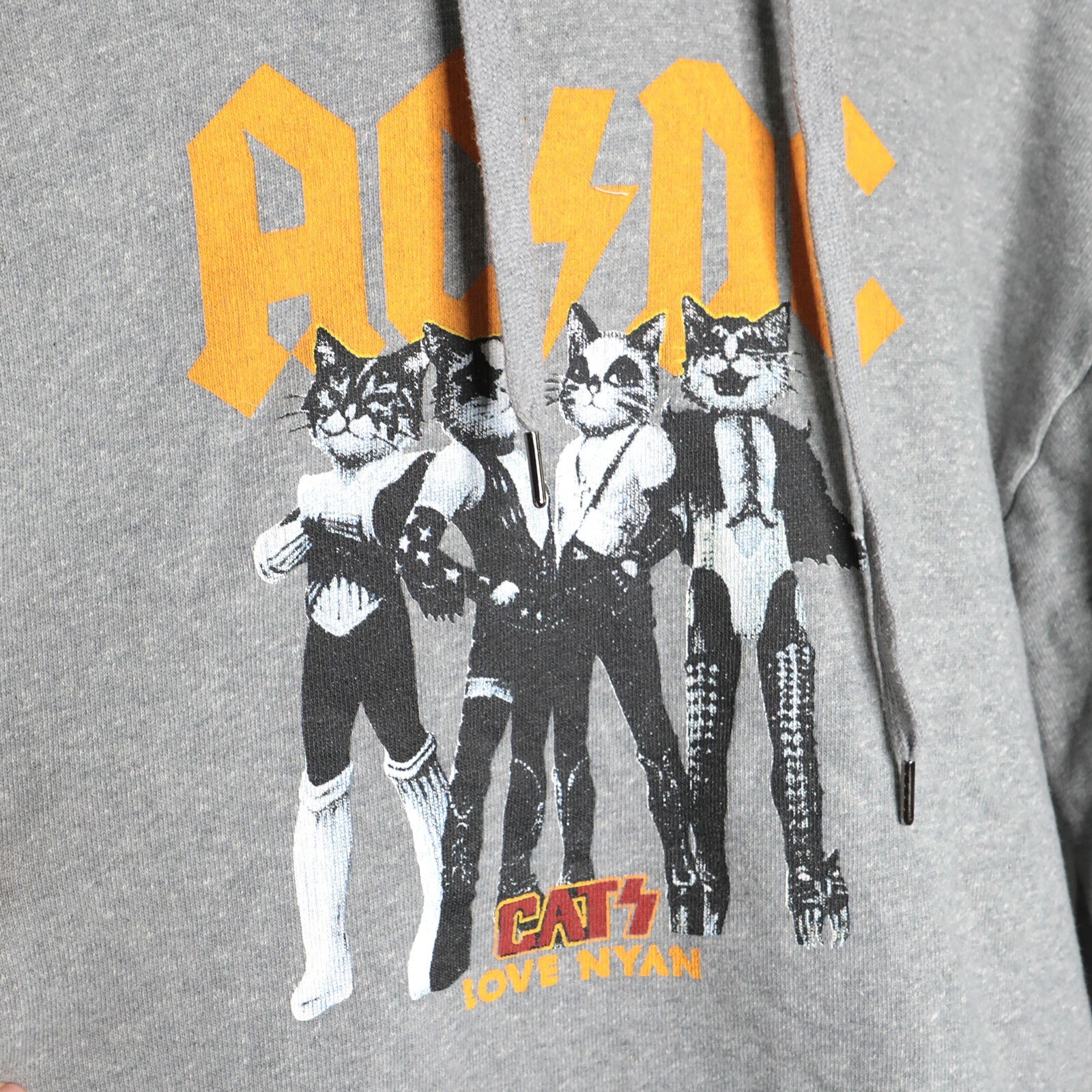 ACDC Cats Hoodie Cats Love Nyan Sweatshirt  Rock Band Music 100percent Cotton Gray image 8