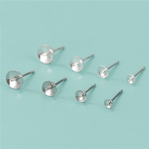 Boucles d'oreilles poteaux en argent sterling 925 à faire soi-même pour perles semi-percées 3 mm 4 mm - Photo 1 sur 7
