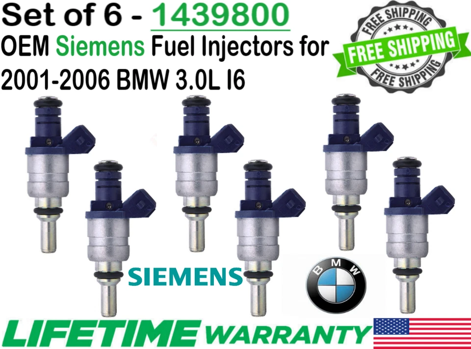 Genuine Siemens 6 Sets HP Upgrade Fuel Injectors For 2001-2005 BMW 330i 3.0L I6 Foto 3 de 4